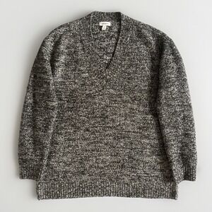 Nordstrom Marled Wool Blend V Neck Sweater Womens M Gray Black Relaxed Knit